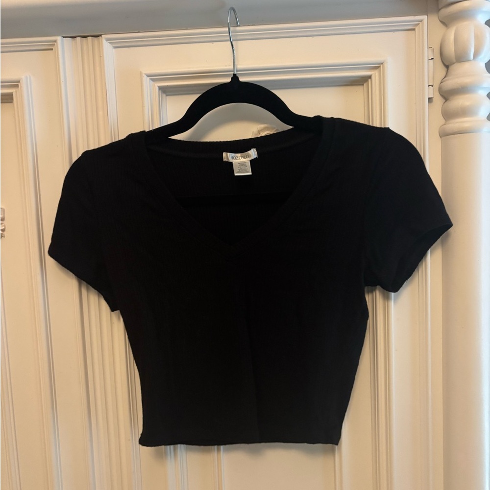 Bozzolo Black Short Sleeve V-Neck Top